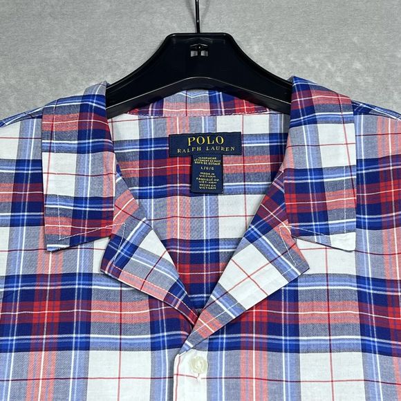 Polo Ralph Lauren Mens Size Large Plaid Pajama Shirt Top Short Sleeve Button Up - Picture 2 of 11